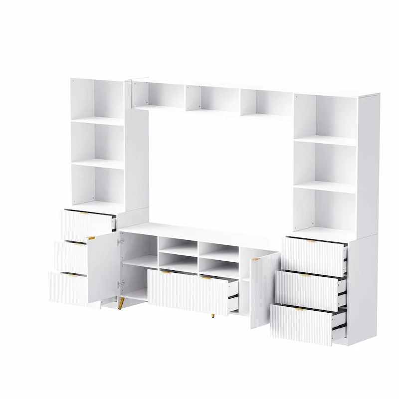 4-Piece Entertainment Wall Unit with 13 Shelves, 8 Drawers, and 2 Cabinets