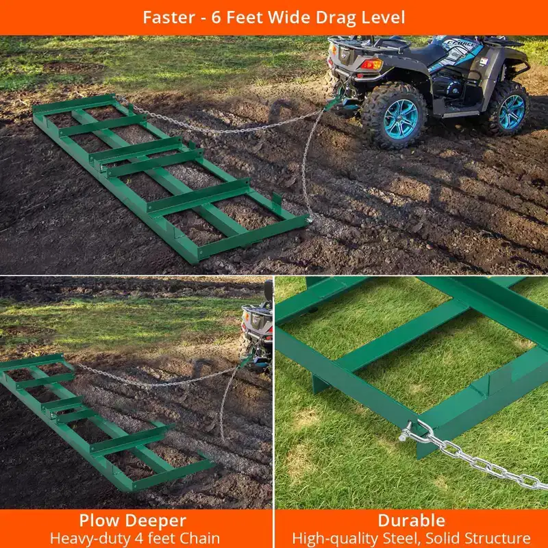 Stainless Steel Lawn Leveler, Lawn Leveling Rake with 180 Rotating Long Handle, Ergonomic Easy to Install, Heavy Duty Landscape Rake