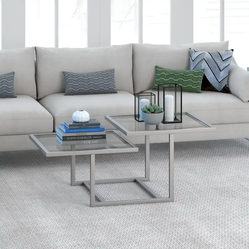 Two-Tier Tempered Glass Coffee Table with Geometric Metal Base
