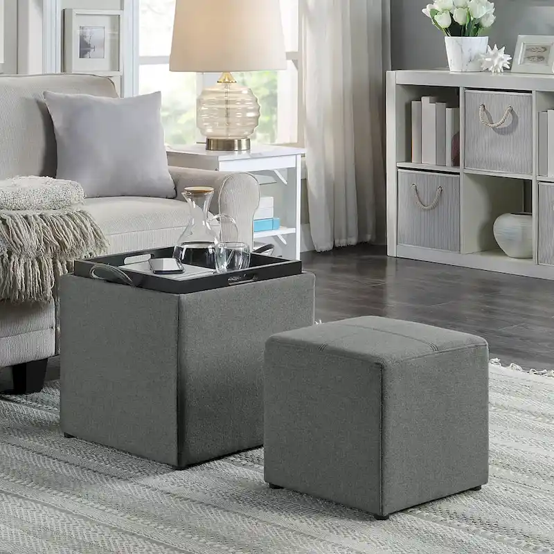Single Ottoman with Stool and Reversible Tray