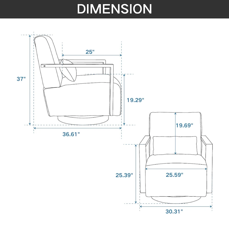 30.3W Swivel Modern Upholstered Accent Chair with Solid Wood Armrests