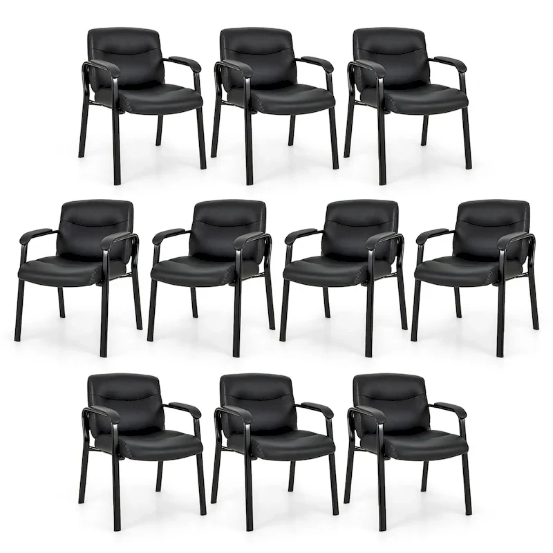 Gymax Set of 10 Waiting Room Chair No Wheels w/ Padded Armrests Guest