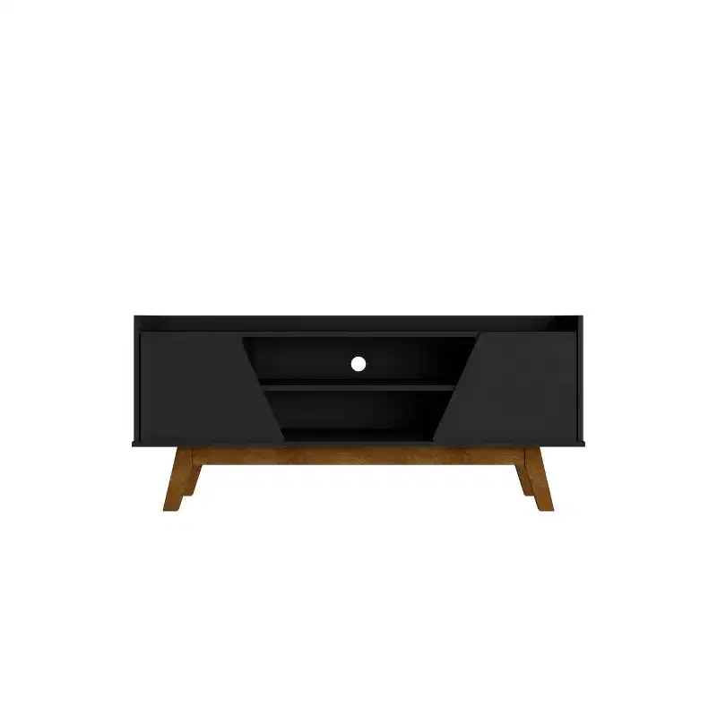 Marcus Mid-Century Modern 4 Shelf TV Stand for TVs up to 55": Media Console, Cable Management - Manhattan Comfort