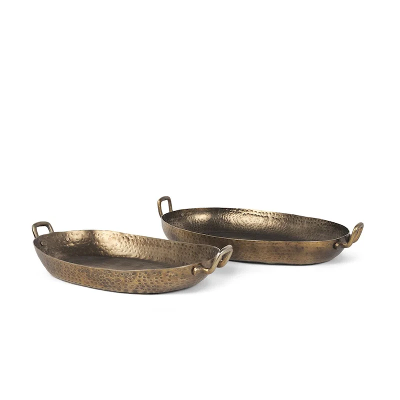 Pama Hammered Gold Metal Decorative Trays (Set of 2)