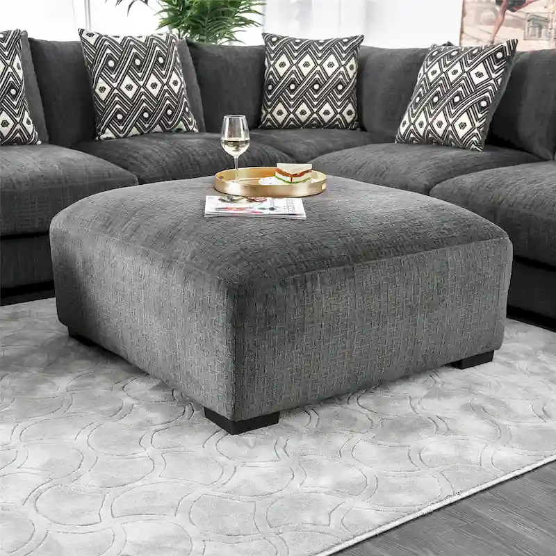 Grey / Beige Chenille Cocktail Ottoman – 2-Seater