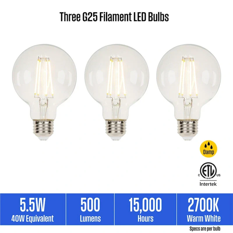 Westinghouse Lighting 5.5-Watt (40-Watt Equivalent) Clear G25 Dimmable Filament LED Light Bulb, Medium Base