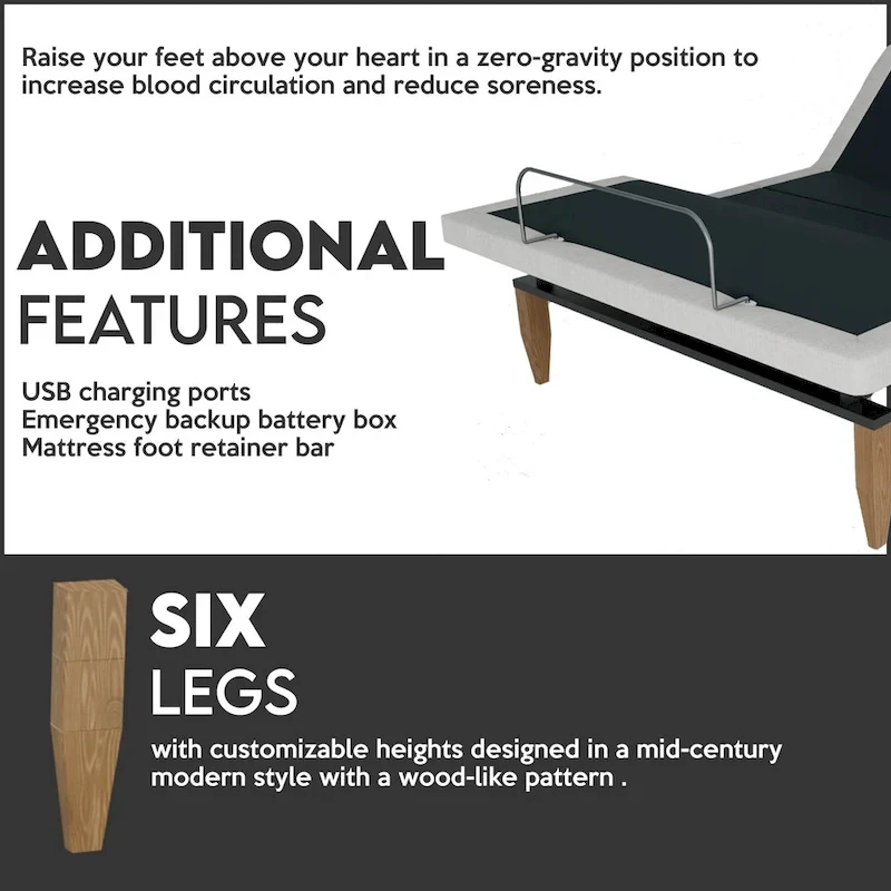 Onetan, Adjustable Bed Base with headboard, Wireless remote,Zero Gravity, Underbed Lighting, Beige