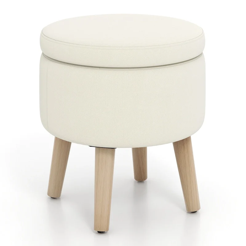 Pouf contenitore rotondo, poggiapiedi con vassoio per - Vedi dettagli