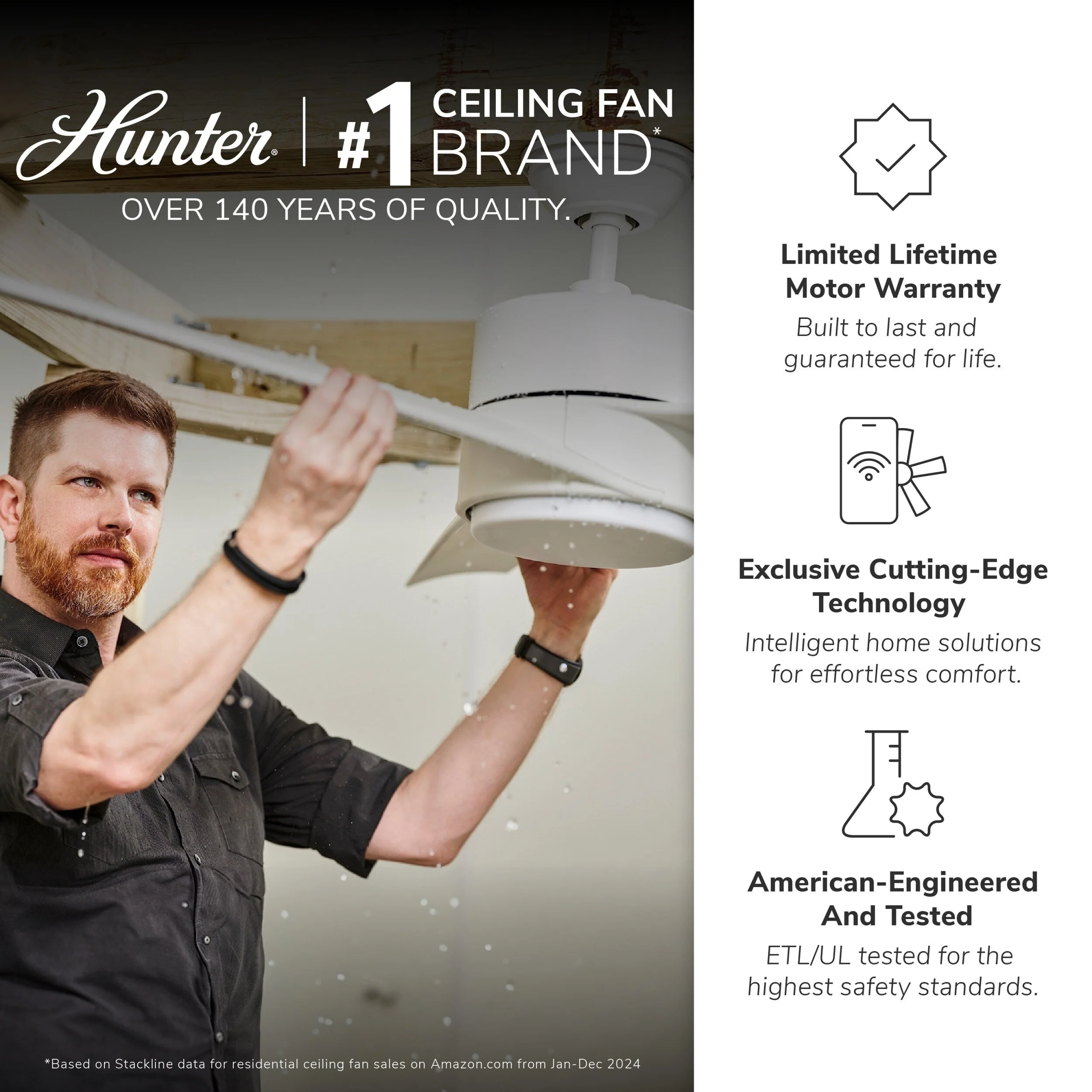 Hunter 52 Autumn Breeze II Ceiling Fan Indoor Outdoor LED Light & Handheld Remote - Industrial, Transitional, Modern, Caged