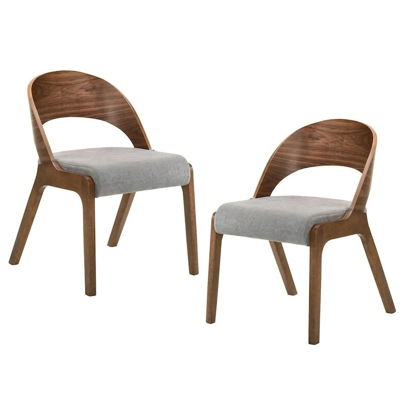 Modrest Runyon Modern Walnut & Grey Fabric Dining Chair (Set of 2)
