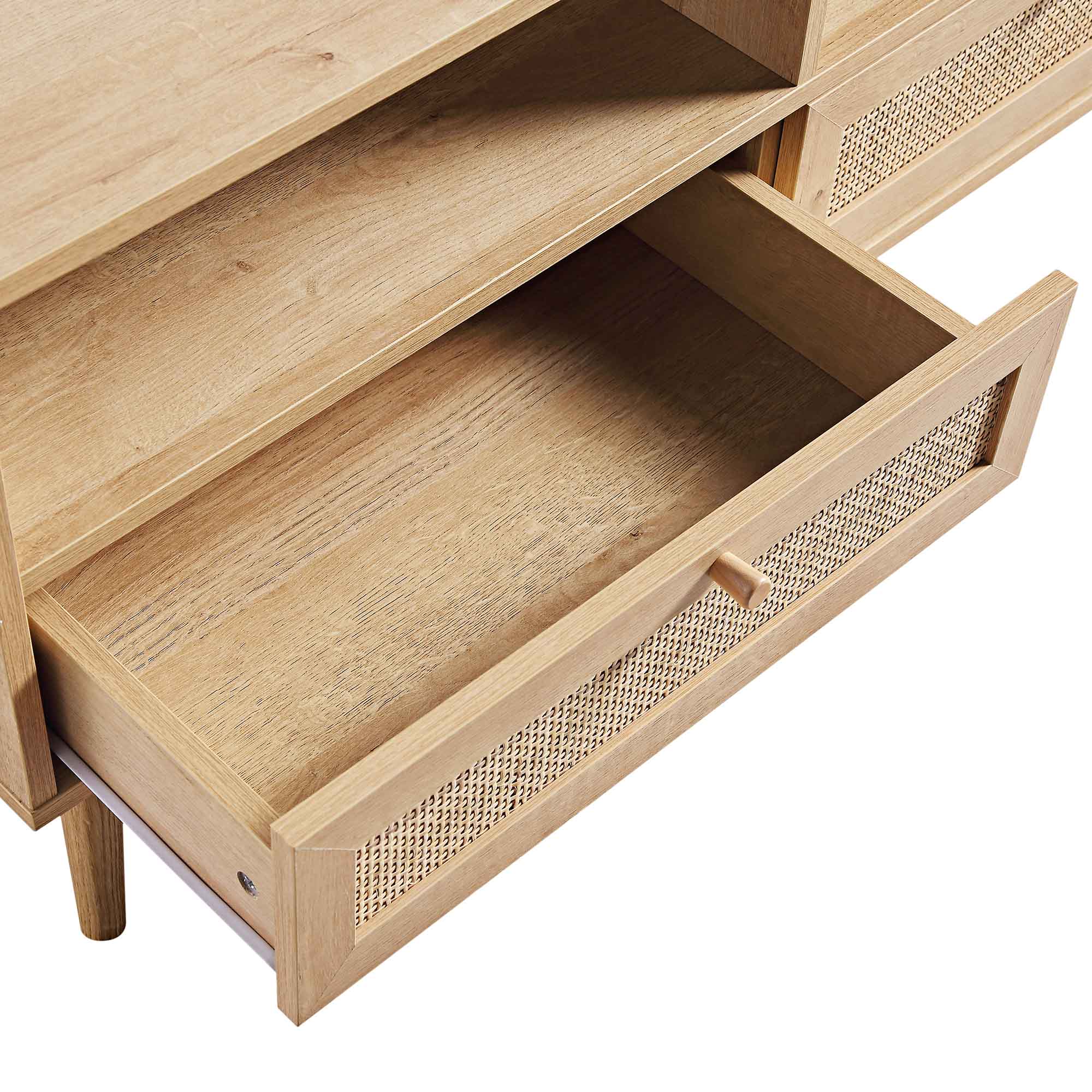 Woven Rattan 63 in. 3-Drawer TV Unit, Natural