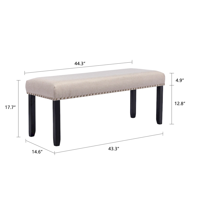 Modern 44 L Nailhead Trim Upholstered Bench with Wood Legs