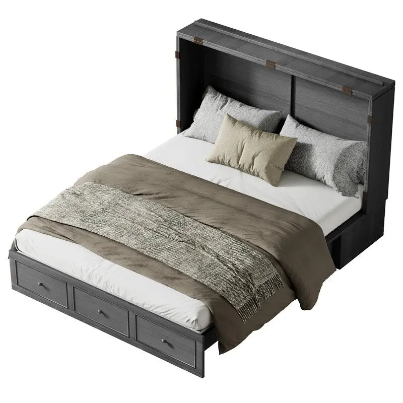 Mixoy Murphy Bed with Foldable Mattress,Modern Cube Cabinet Bed with Storage Drawer & USB Charging Station