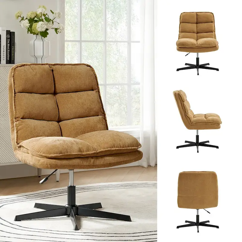 Beige / Mustard / Navy Armless Tufted 360° Swivel Office Chair, Single
