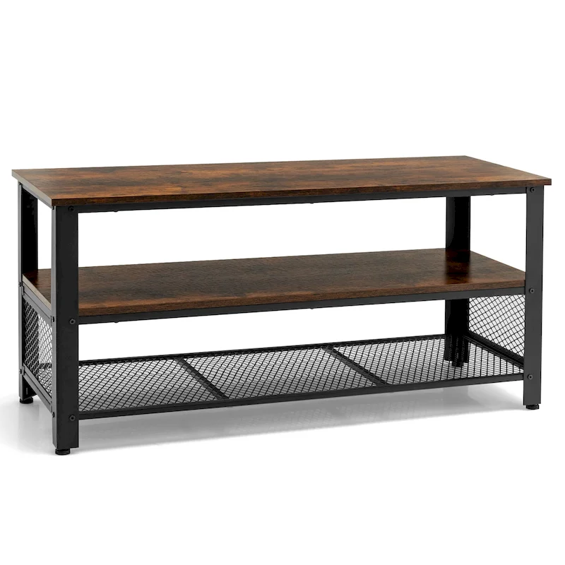 Rustic Brown & Black 3-Tier TV Stand, Fits TVs up to 50