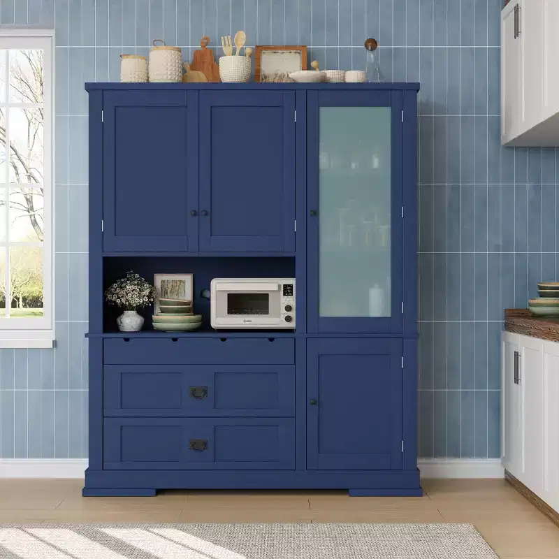 63.3 Freestanding Large Kitchen Pantry Cabinet, Microwave Cabinet with Drawers, Adjustable Shelves for Kitchen or Dining Room-Panipeachy