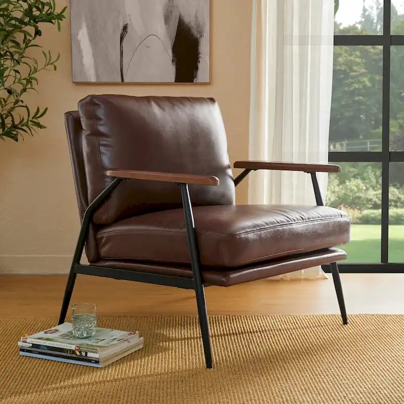 28W Mid-century Modern Soft PU Leather Accent Armchair