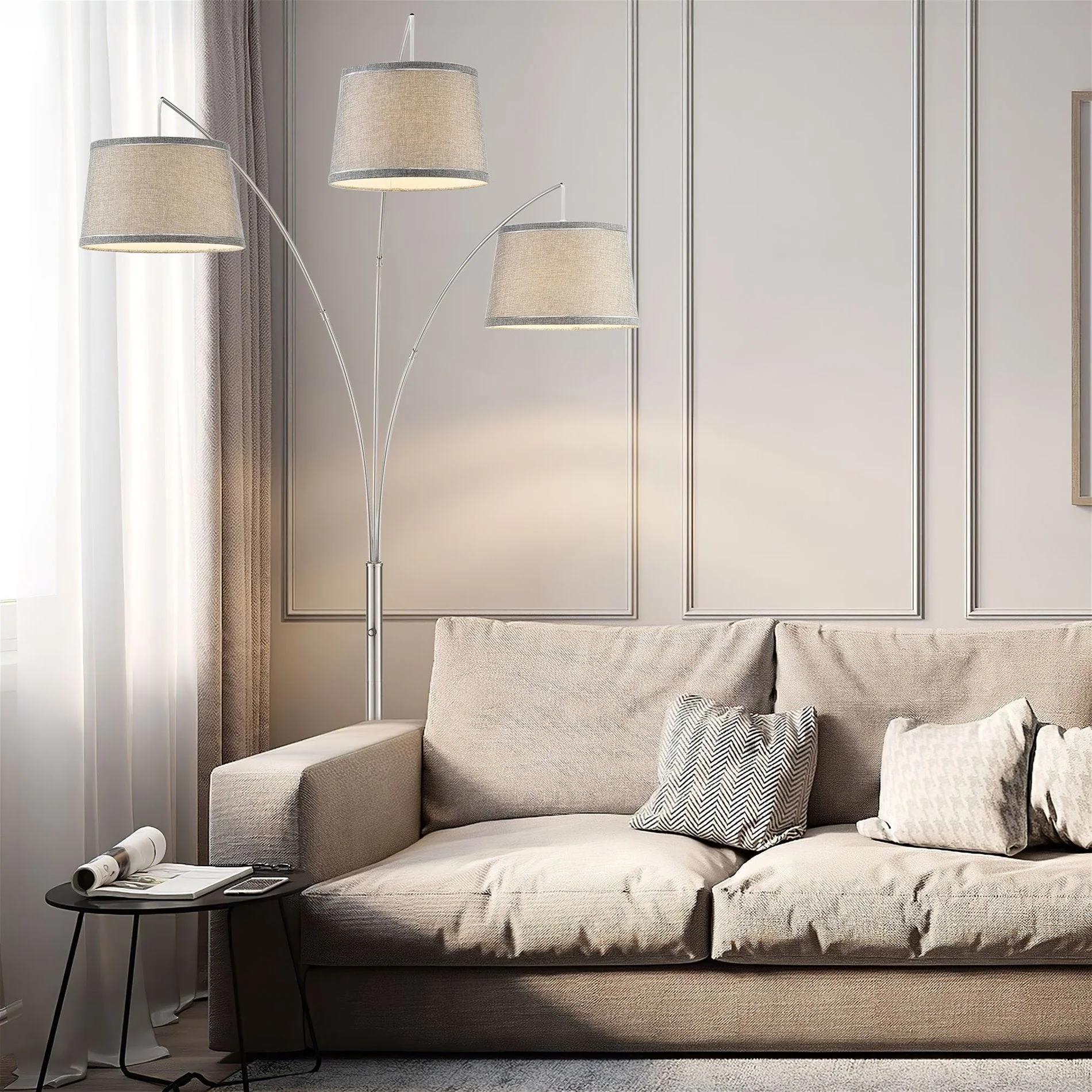 Akira 79 Modern 3-Light Arc Floor Lamp with 3-Way Switch