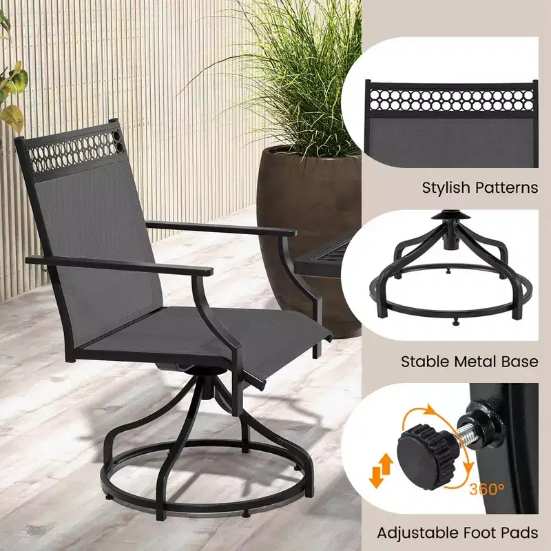 Costway Patio Swivel Dining Chairs Set of 2 with Quick-Drying Fabric and Metal Frame Brown/Gray