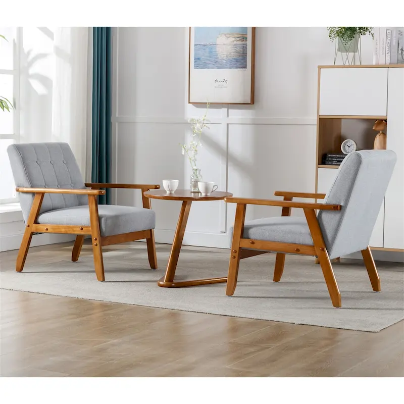 Mid Century Modern Accent Chairs Set of 2 with Side Table