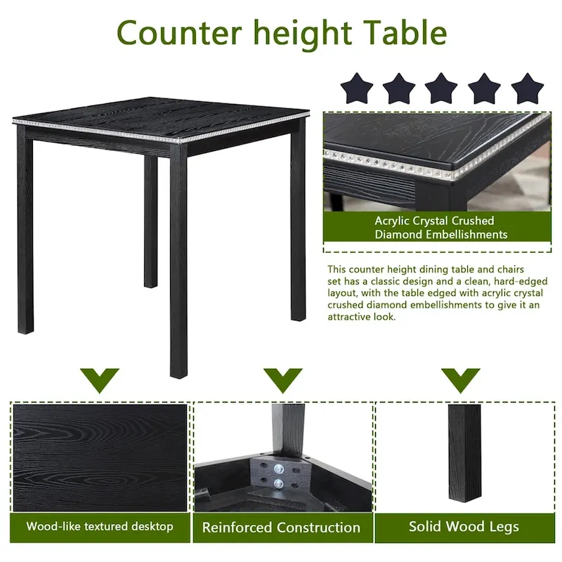 5-piece Wood Dining Counter Height Table and Chair Set