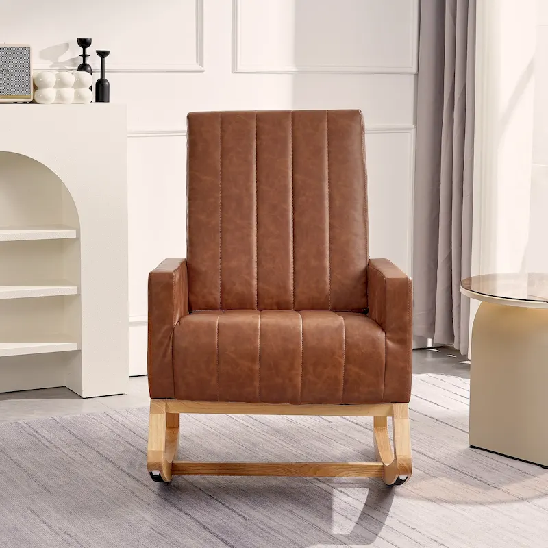 Gray Teddy Velvet Adjustable Rocking Chair with Footrest