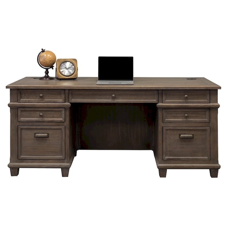 Carson Wood Double Pedestal Executive Desk, Writing Table, Office Desk, Gray