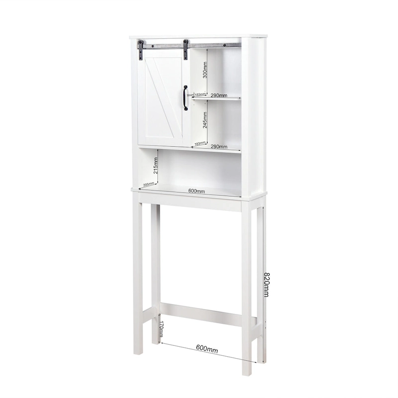 Over-the-Toilet Storage Cabinet With Adjustable Shelves and A Barn Door