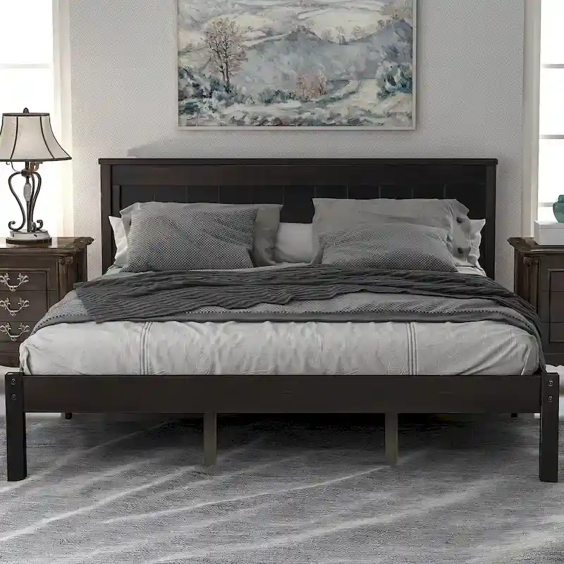 Platform Bed Frame with Headboard ,Queen Size