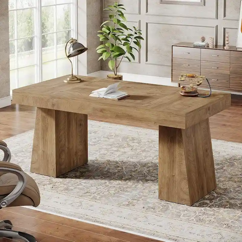 55 Inches Executive Desk Home Office Desk, Wood Computer Desk Business Workstation Desk