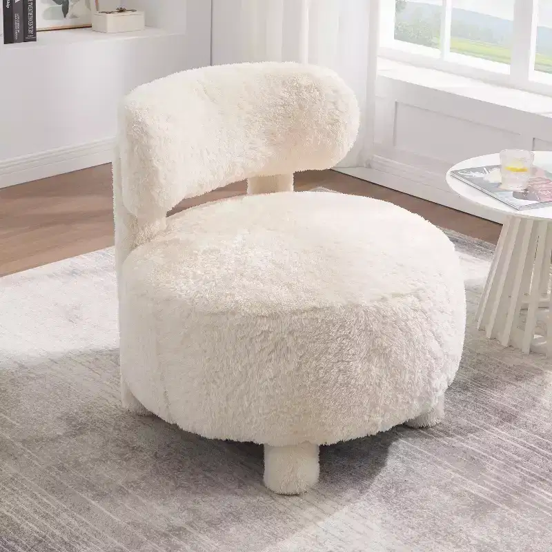 TUYOHW Modern Round Accent Chair with Curved Backrest Thick Upholstered Reading Chair with Wood Legs Cozy Side Chair for Living Room, Bedroom