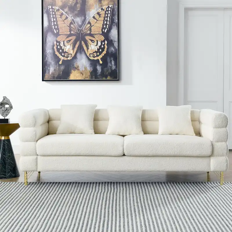 White Teddy / Black / Orange / Green Art Deco Streamline 3-Seater Sofa