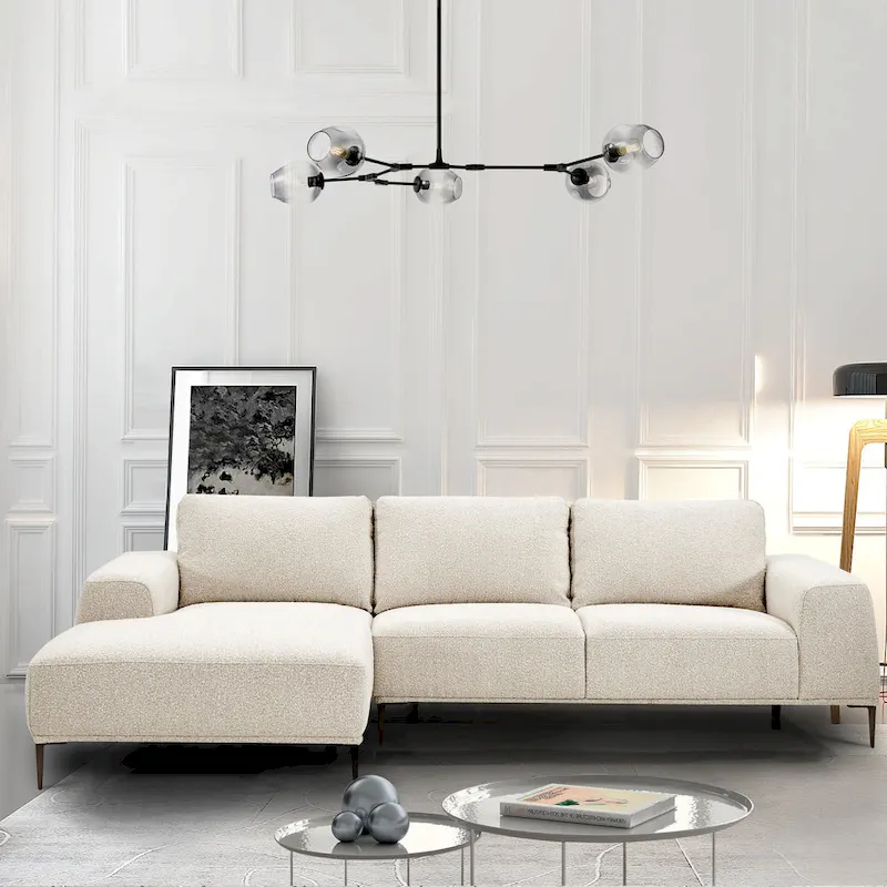 Crema White Boucle / Pewter Grey Velvet Fabric Sectional Sofa, Left or Right Facing, Seats 3–4