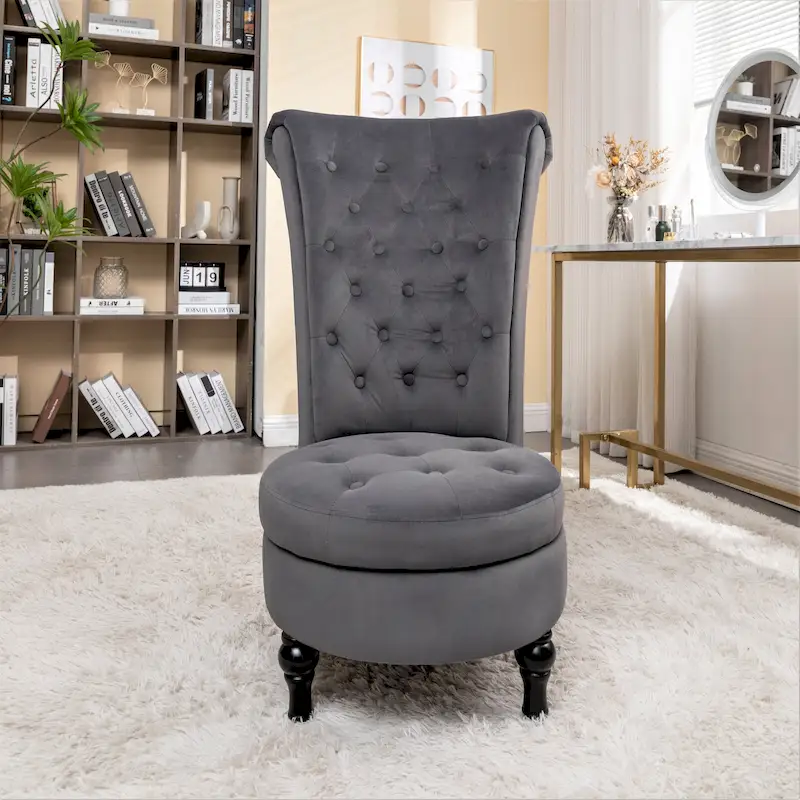Velvet High Back Vanity Chair - Multiple Colors, Tufted Design, Single Seat