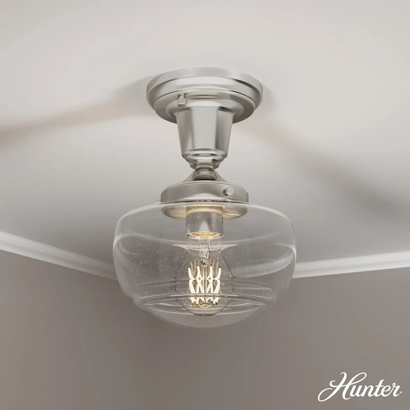 Hunter Saddle Creek 1-Light Mini Pendant / Semi-Flush Mount Ceiling Light - Kitchen Island, Dining Room, Hallway