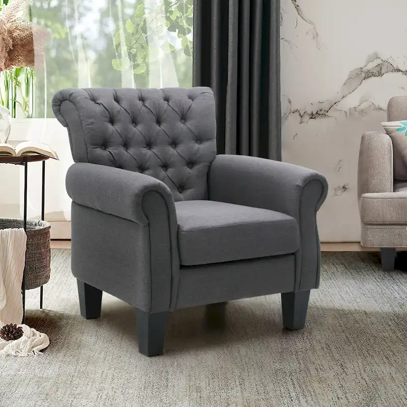 Button Tufted Accent Chair with Padded Seat and Arms