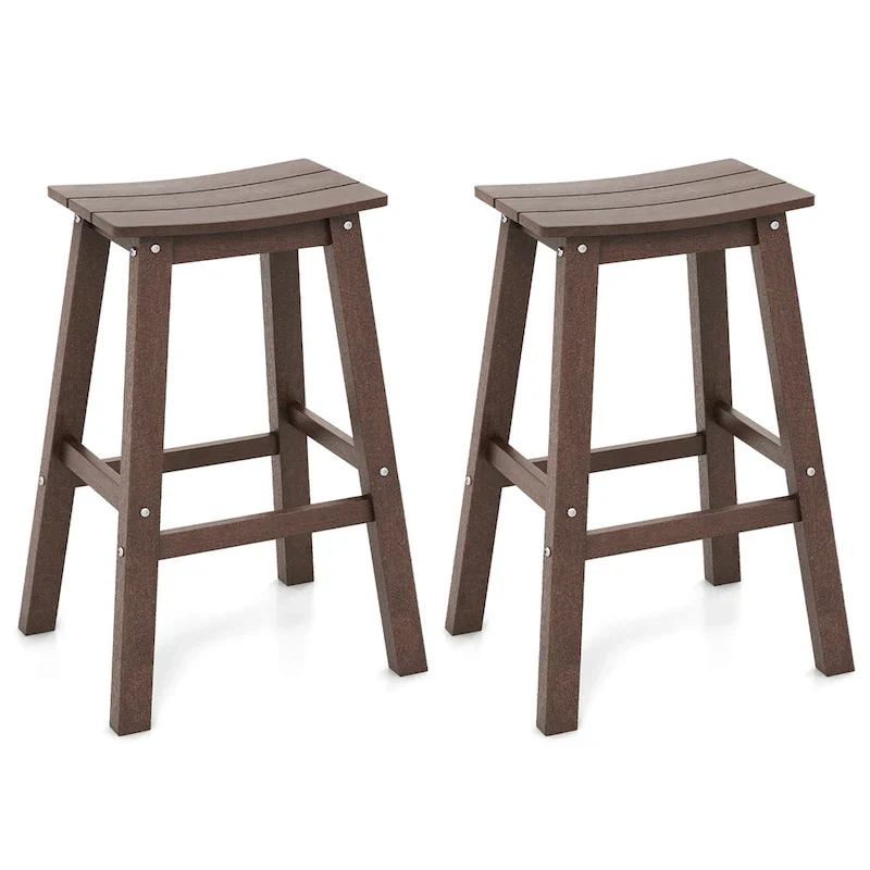 Gymax 29 Patio Bar Stool Set of 2 w/ Curved Seat & Footrests for
