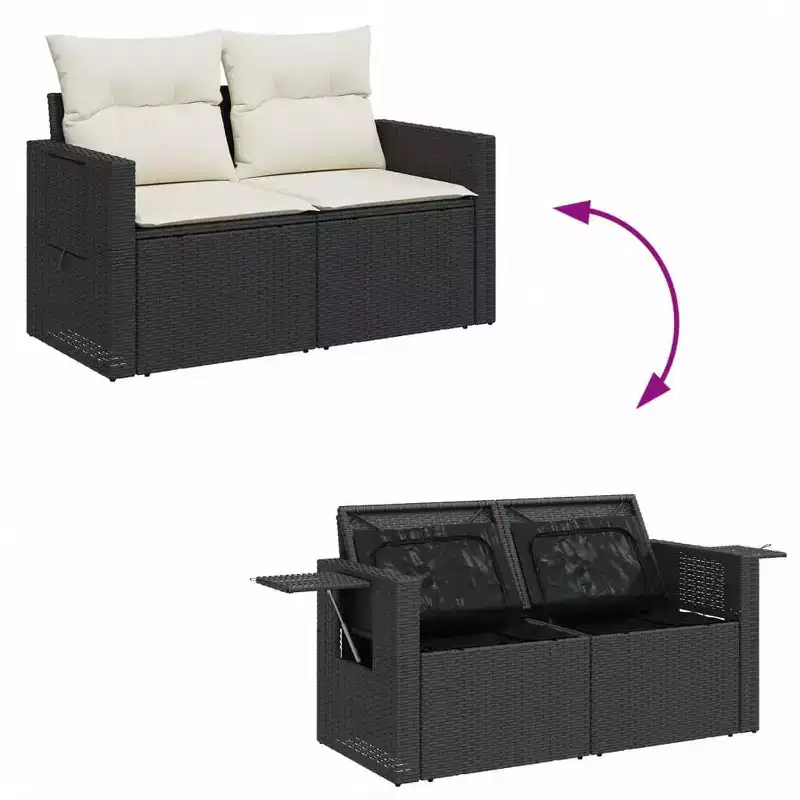 vidaXL Garden Sofa Black, Cream White