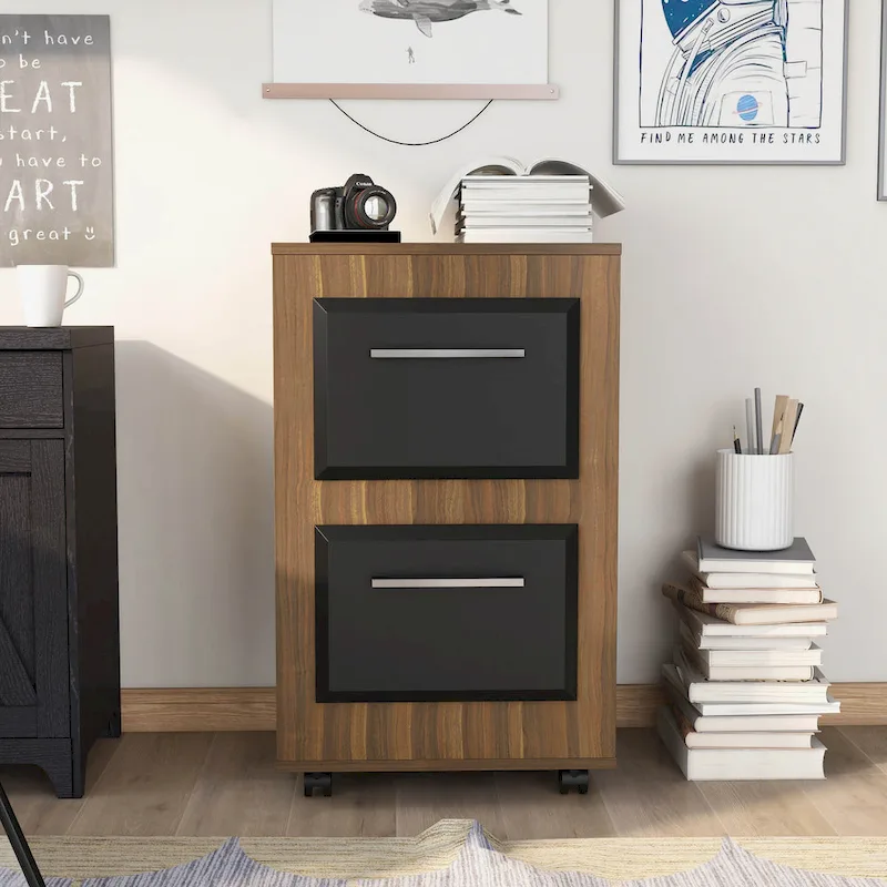 Urban Two-Drawer Mobile File Cabinet with Iron Bar Pulls