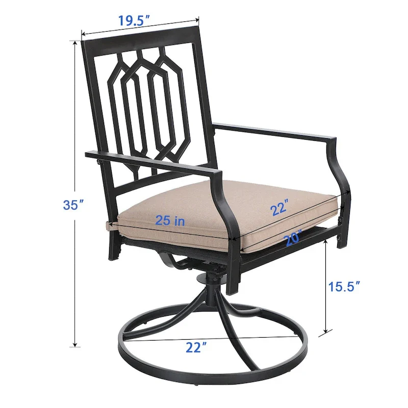 MAISON ARTS 7 Pieces Patio Dining Set, 6 x Swivel Dining Chairs with Cushion and 1 Metal Table with 2.6  Umbrella Hole