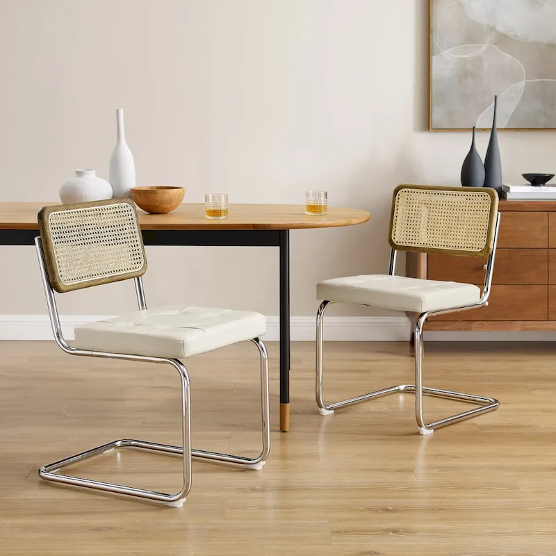 Black Faux Leather Cantilever Dining Chairs Set of 2