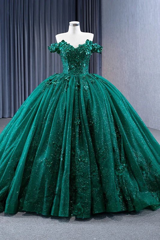 Appliques Dark Green Sweetheart Sleeveless Ball Gown Quinceanera Dress