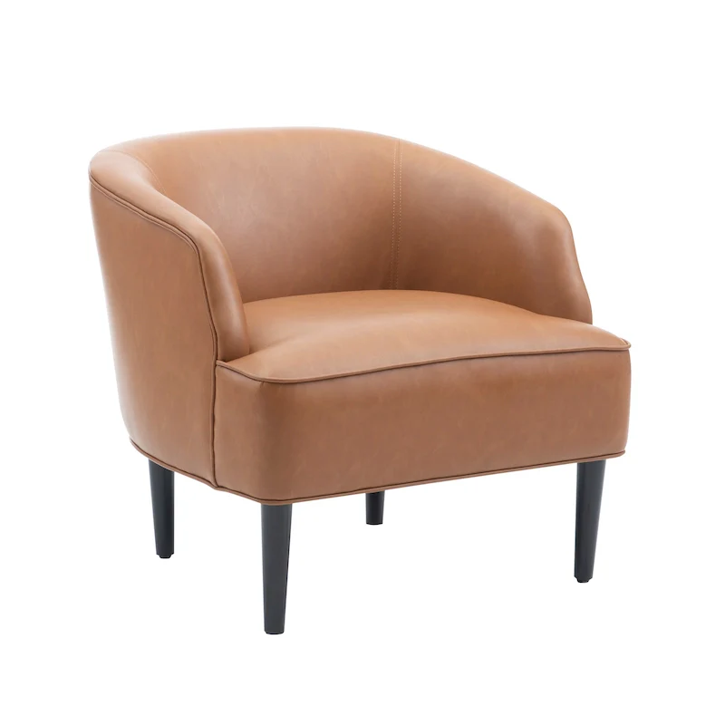 Caramel/Navy Blue Mid-Century Faux Leather Accent Chair, 1-Person