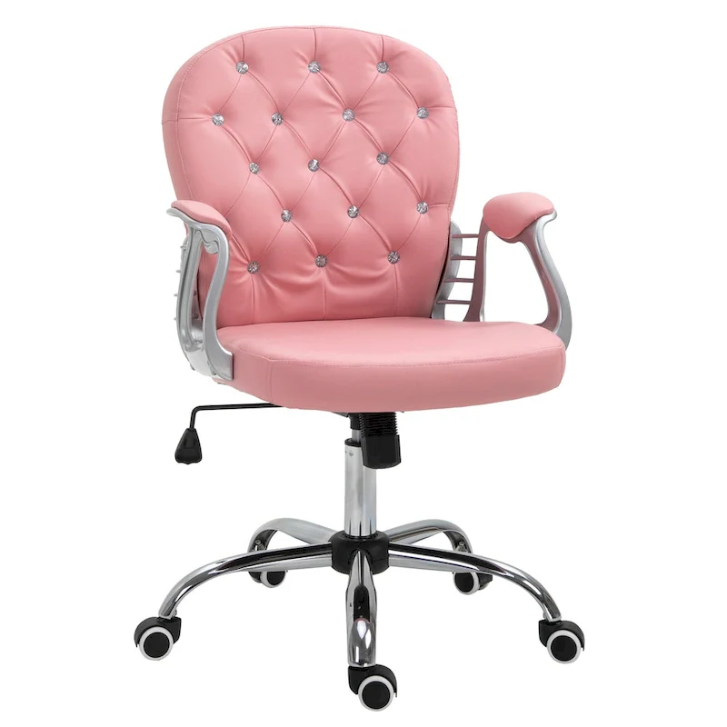 Faux Leather Office Chair with Tufted Backrest and Swivel Wheels