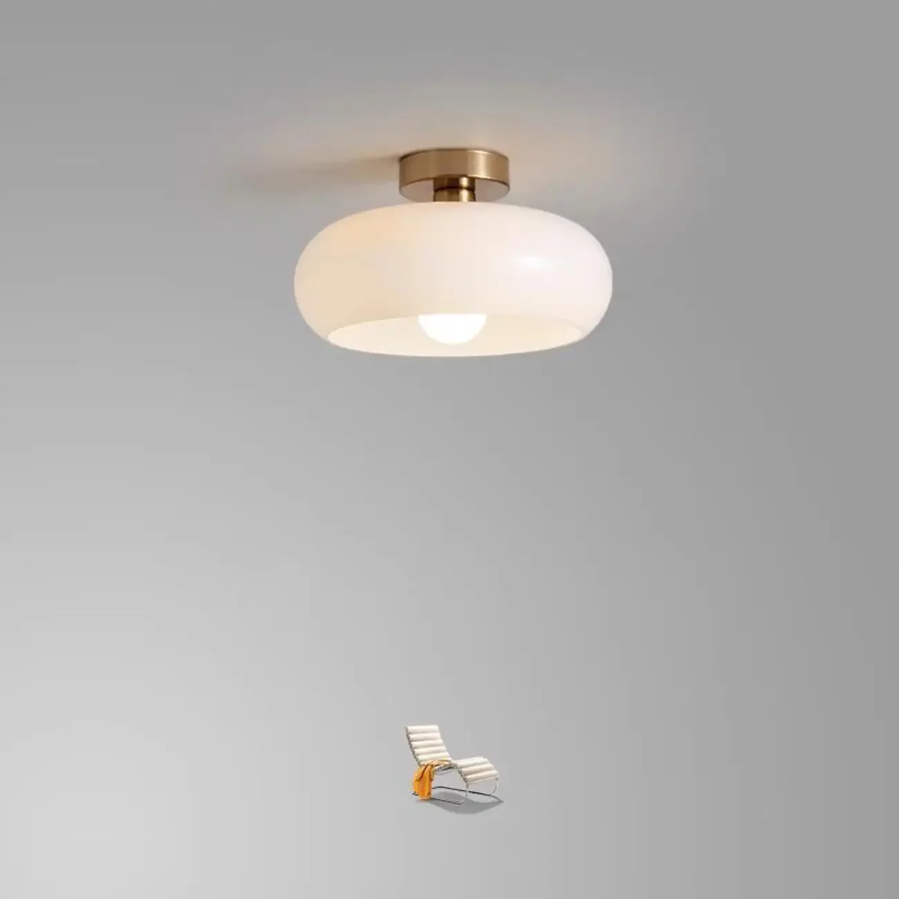 Mini White Drum Glass Dome Semi Flush Mount Ceiling Light
