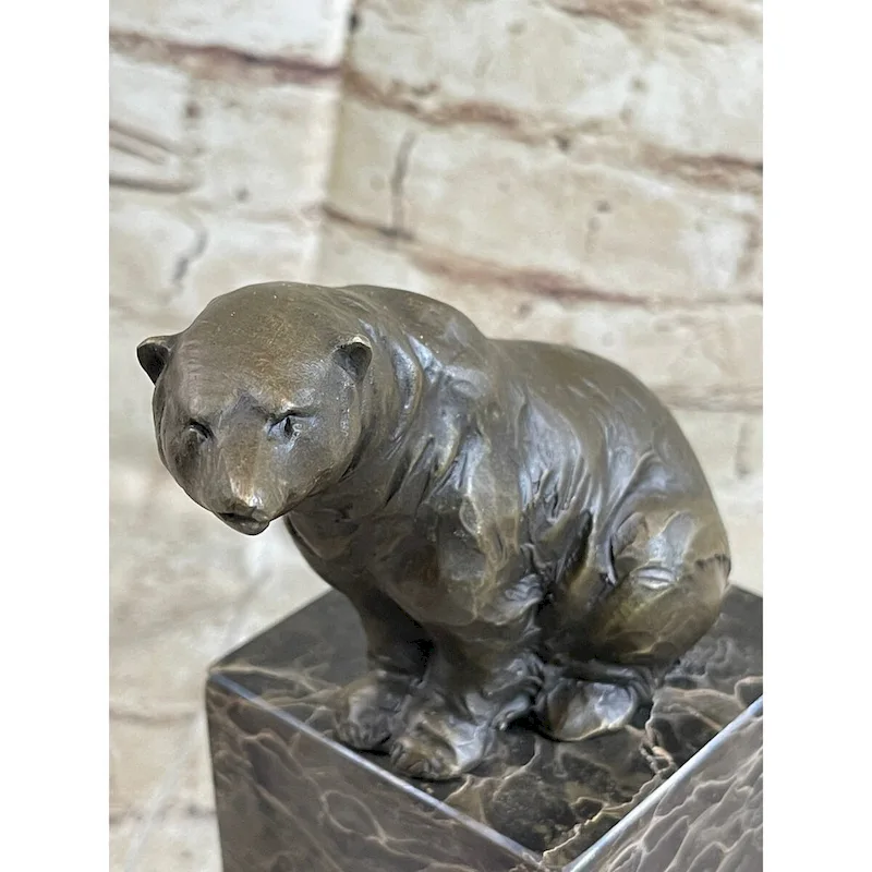 HandmadeSigned Sitting Polar Bronze Bookend Book End Marble Sculpture Statue