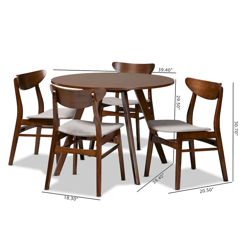 Solid Wood Dining with Half-Round Legs, 4 Chairs & Bench – Natural / Grey, Seats 6