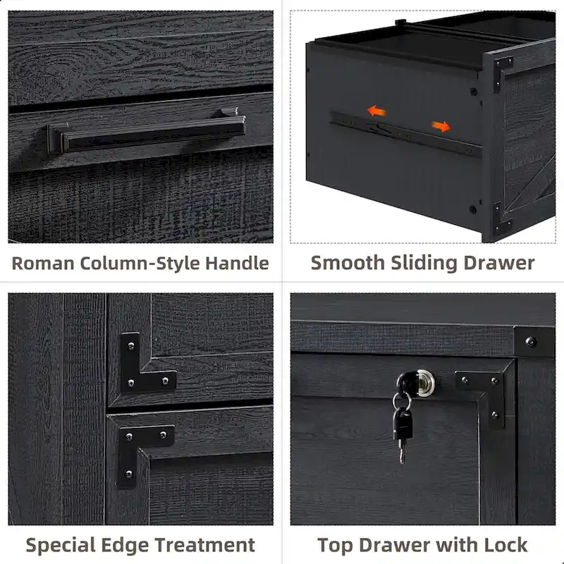 Farmhouse 2 Drawer File Cabinet, Lateral Filing Cabinet with Lock