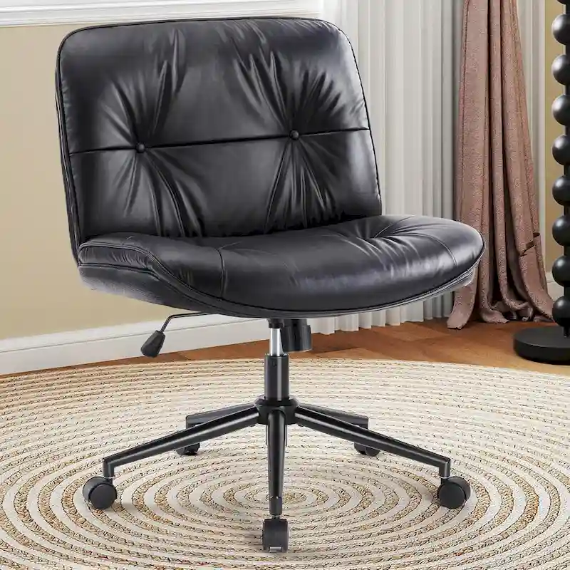 PU Leather Swivel Office Chair – Khaki / Beige / Black, Criss-Cross Base, Single User