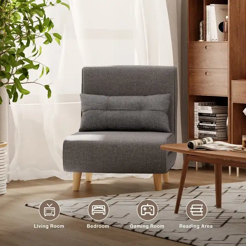 Dark Grey 3-in-1 Convertible Sleeper Chair Single